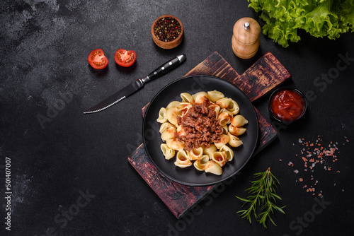 Italian pasta tagliatelle with traditional homemade meat sauce