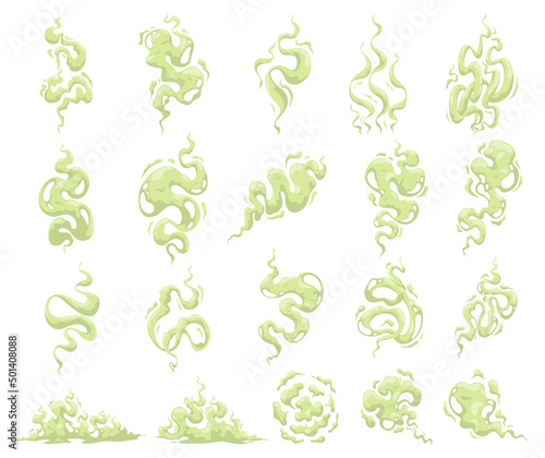 Set of stinking green clouds. Bad odor. Vector illustration on a white background
