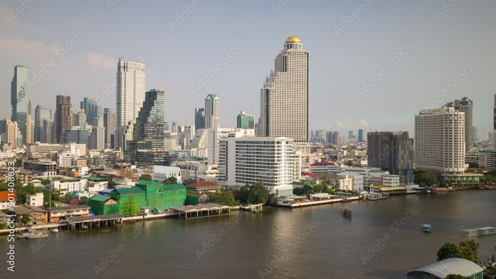 sunny day bangkok city center riverside traffic downtown rooftop panorama 4k timelapse thailand sunny day bangkok city center riverside traffic downtown rooftop panorama 4k timelapse thailand