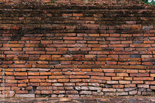 Old Abstract Brick Wall Large Orange Brick Wall Background Texture ancient buddhist temple in Thailand for pattern Background With Copy Space For design