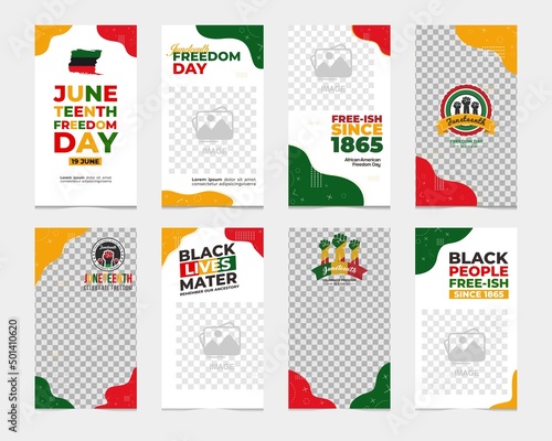 Set of Juneteenth celebrate freedom stories for social media. Pack for creating your unique content. Story mockup.