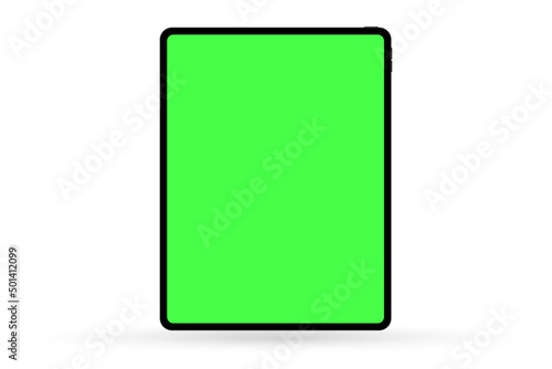 Vector tablet mockup with croma key green screen isolated on white background
