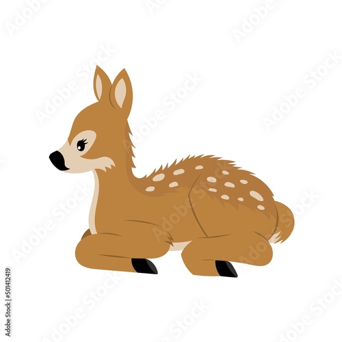 cute baby deer isolated on white background, cartoon vector fawn, illustration for kids