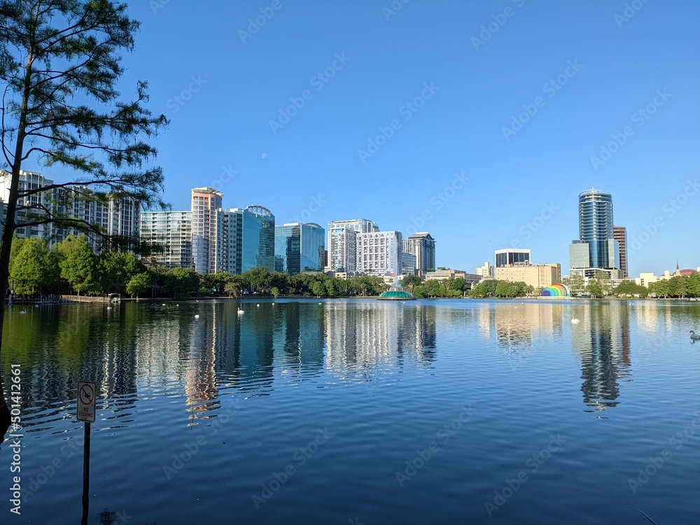 Amazing views around the lake in the middle of Lake Eola Park, Orlando, Florida.