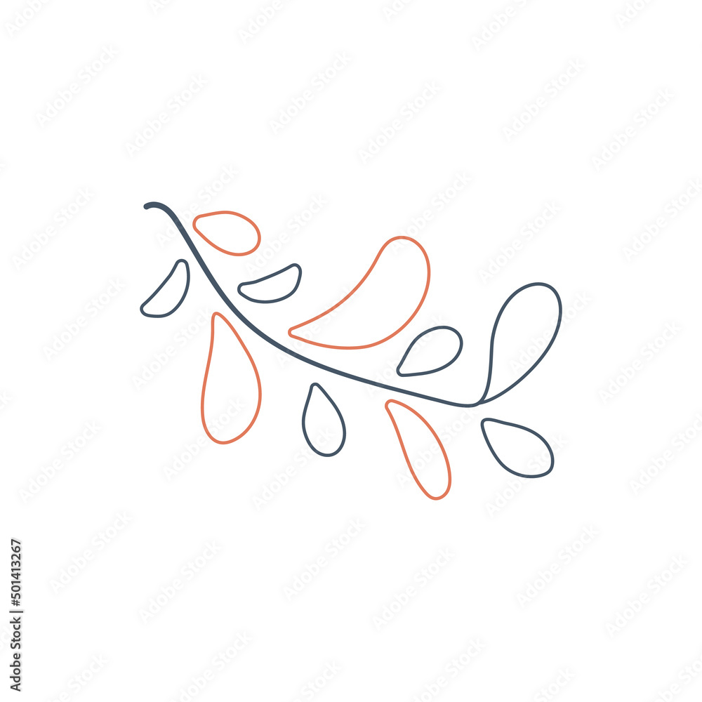 vector leaf in blue and orange. Retro style vector leaf in blue and orange. Retro style