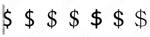 Dollar sign, simple set of icons. Black icons on a white background. Vector illustration