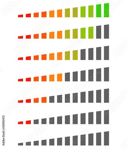 Colored progress indicators vector element. The concept of level indication. Vector progress scale element. 