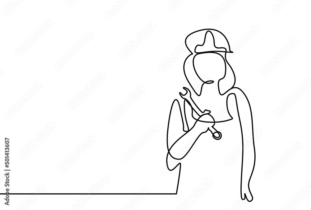 An industrial worker woman with a professional equipment holding a wrench An industrial worker woman with a professional equipment holding a wrench