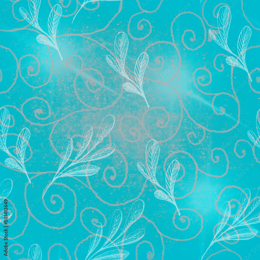 Seamless watercolor leaves pattern - white leaves and branches composition