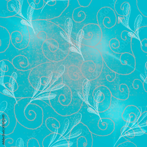 Seamless watercolor leaves pattern - white leaves and branches composition