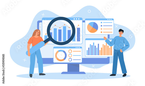 business team analytics and monitoring on web report. data analytics concept. business team in work
