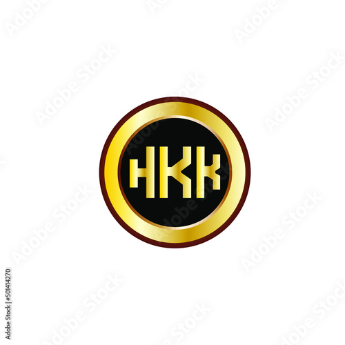 HKK letter circle logo design. HKK letter logo design with black background. HKK creative letter logo with gold colors.
 photo