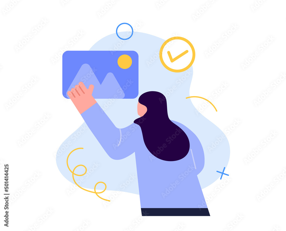 Woman published photo concept. Vector illustration Woman published photo concept. Vector illustration