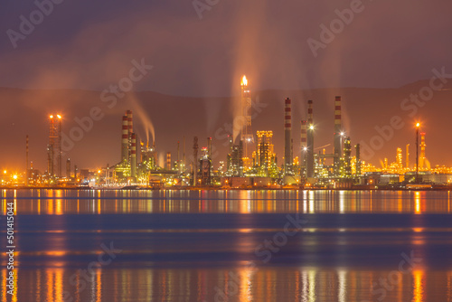 TUPRAS (Turkish Petroleum Refineries Corporation) in Izmit, Kocaeli, Turkey. TUPRAS facilities sunset view. photo