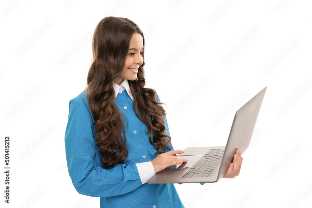 typing school blog on computer. kid on video lesson. teen girl use laptop for blogging. typing school blog on computer. kid on video lesson. teen girl use laptop for blogging.