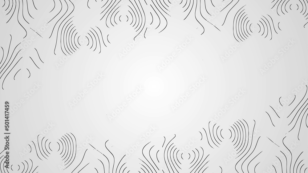 Abstract halftone background frame. Pattern random lines, waves, dots. Space flower design. Chaotic ornament, spiral. Monochrome tape. Poster technology, medicine, business, social networks. Vector.