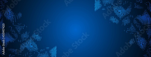 Blue glow background frame. Ornament of random circles, lines, waves. Funnel design. Maze. Pattern of wooden board of particles, point. Rock garden. Poster technology, medicine, business. Vector.
