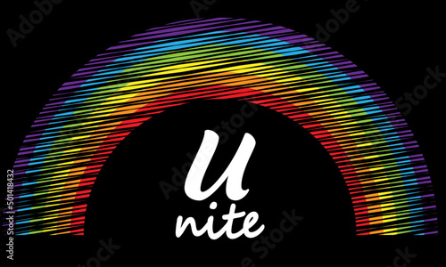 pride month rainbow colors unite quote isolated rainbow on black  background