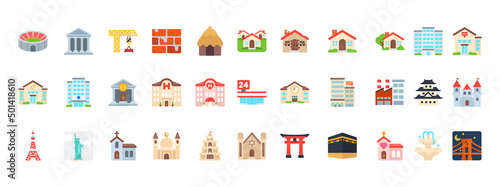 Buildings Vector Emoticon Set. Buildings Emoji Collection