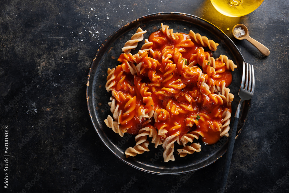 Pasta with tomato sauce on plate Pasta with tomato sauce on plate
