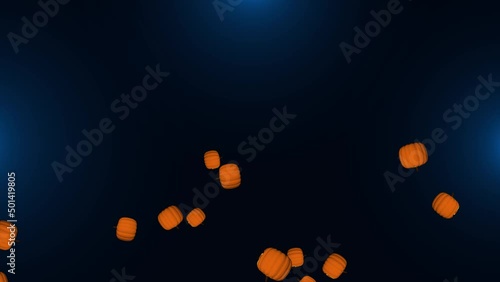 4K Stock Video of Halloween Spooky Pumpkins Flying and Falling Down 3D Animation. Rain of Pumpkin Icons on Orange Background for Autumn harvest and seasonal Thanksgiving or halloween Holiday concept photo