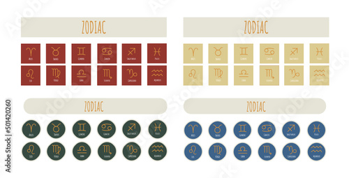 Zodiac Signs Vector Set, Hand-Drawn Astrological Stickers for Social Media Highlights