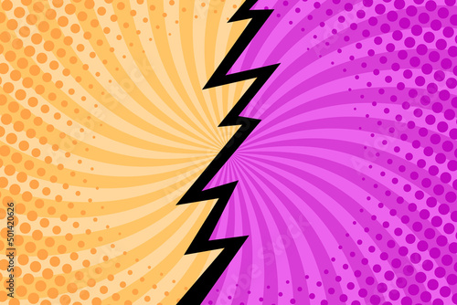 Banner split into two parts, versus. Vector background in comic book style, retro pop art.