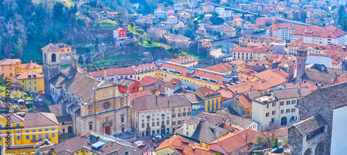 Panorama of the tiled roofs of the historical part of Bellinzona city, Switzerland photo