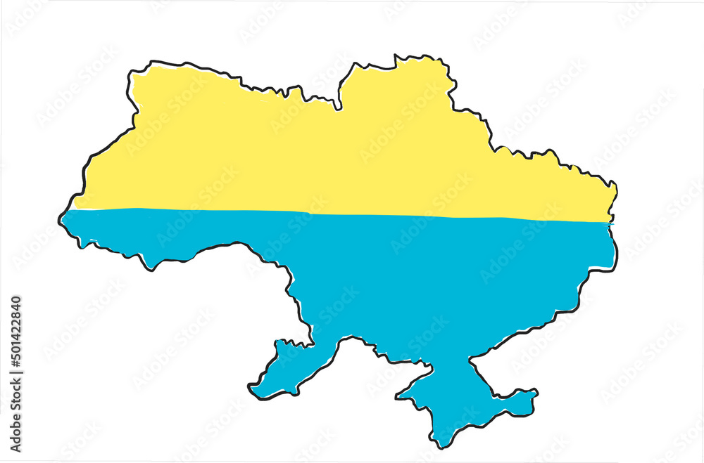 Ukrainian map in blue and yellow flag colors, on white background