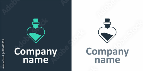 Logotype Bottle with love potion icon isolated on white background. Valentines day symbol. Logo design template element. Vector