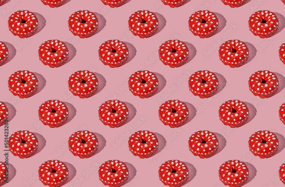 Pattern of donuts on pink pastel background Pattern of donuts on pink pastel background