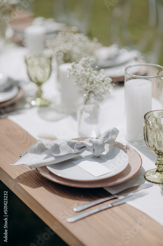 festive table setting at a banquet close-up