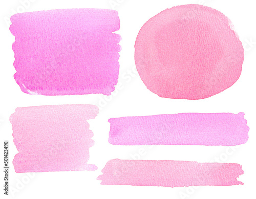 Watercolor pink brushes. Isolated illustrations on white background. Hand drawn painting.