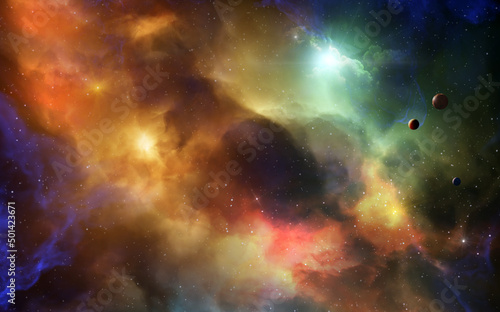 Fototapeta Naklejka Na Ścianę i Meble -  Nebula in outer space, planets and galaxy