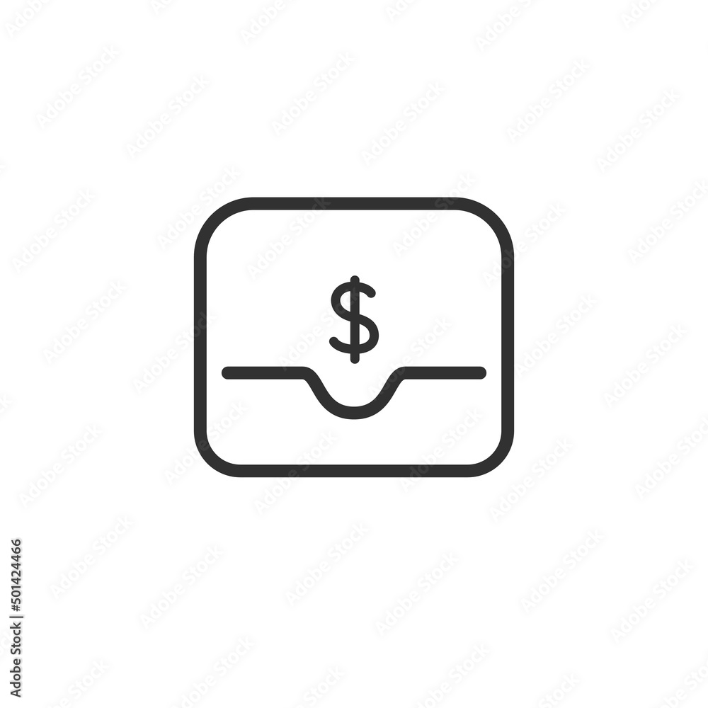 Modern dollar wallet line vector icon. Finance symbol. Ticket credit card wallet. Bank icon. Economy marketing icon. Shopping icon. Stock vector illustration isolated on white background. Modern dollar wallet line vector icon. Finance symbol. Ticket credit card wallet. Bank icon. Economy marketing icon. Shopping icon. Stock vector illustration isolated on white background.