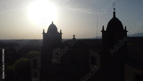 Vista panorámica al atardecer del Convento de San Juaquín 
 y la localidad de Abiego, en la comarca del Somontano, Huesca - Aragón -España. photo