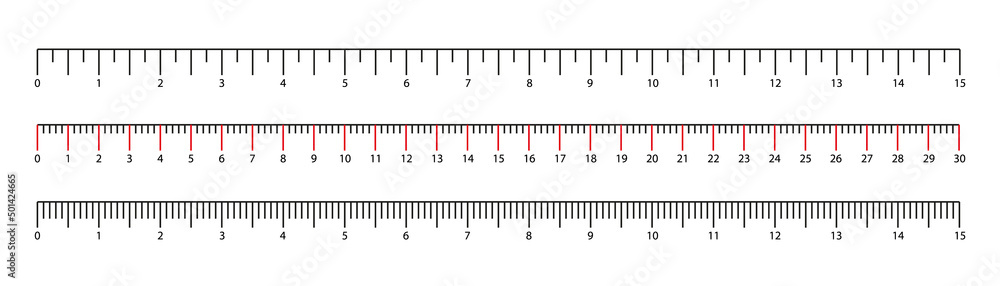Set of ruler scale 30 cm. Centimeter, millimeter, inch and metric rulers. Marking for ruler, measure on scale of centimeter, millimeter and inches, marks for tape measure. Vector illustration Set of ruler scale 30 cm. Centimeter, millimeter, inch and metric rulers. Marking for ruler, measure on scale of centimeter, millimeter and inches, marks for tape measure. Vector illustration