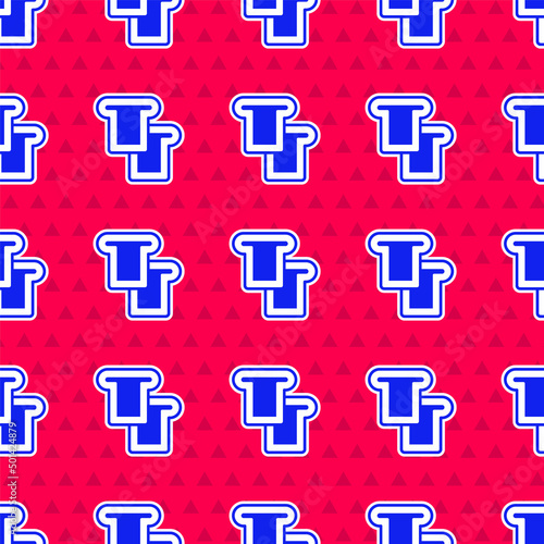 Blue Bread toast for sandwich piece of roasted crouton icon isolated seamless pattern on red background. Lunch, dinner, breakfast snack. Vector