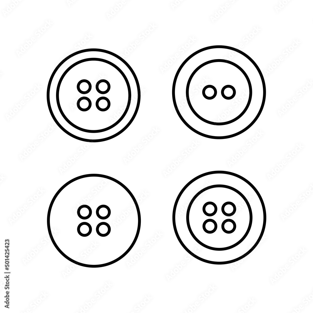 Sewing buttons icons set. Round clothes buttons in line style. Isolated vector illustration. Sewing buttons icons set. Round clothes buttons in line style. Isolated vector illustration.