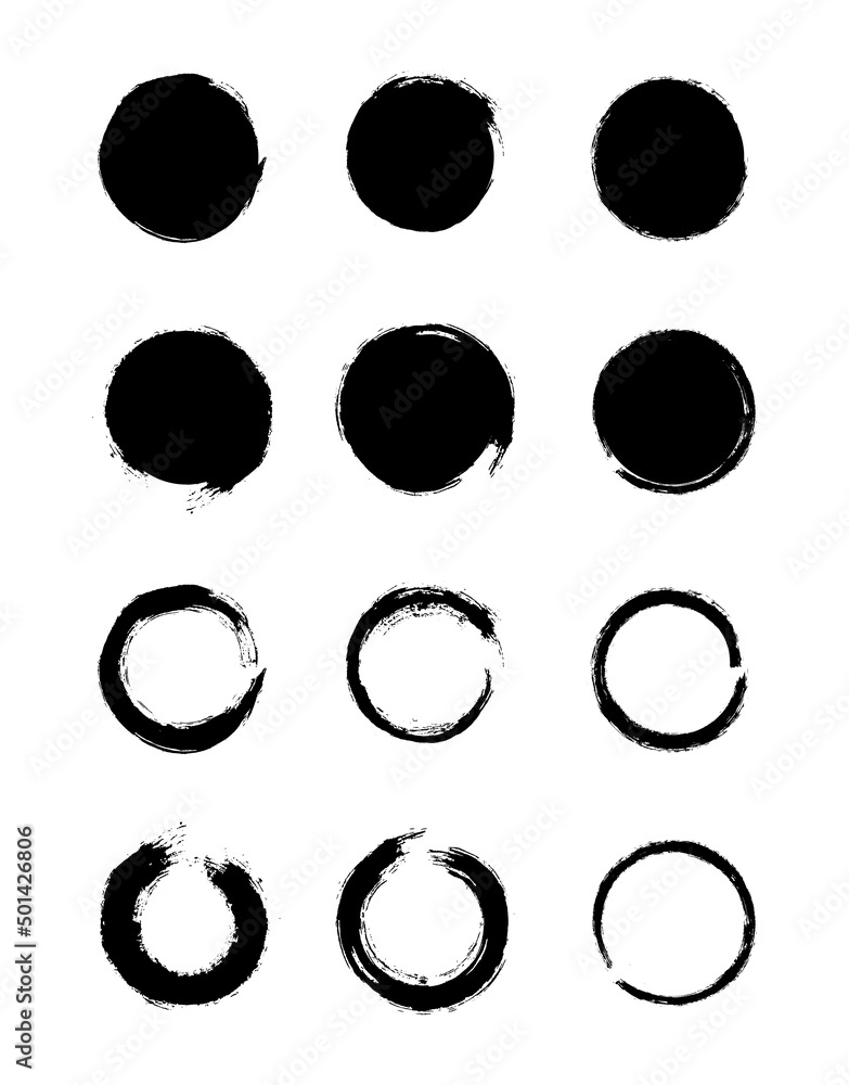 Brush stroke the bundle circle. Vector brush set. Text round frame and grunge patches.Splatters design elements. Ink-painted shape Brush stroke the bundle circle. Vector brush set. Text round frame and grunge patches.Splatters design elements. Ink-painted shape