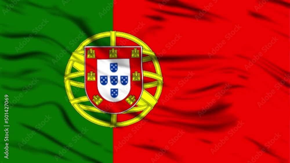 A waving national flag of Portugal on a fabric texture background. Flag video for design and advertising. 3D-Illustration. 3D-rendering A waving national flag of Portugal on a fabric texture background. Flag video for design and advertising. 3D-Illustration. 3D-rendering