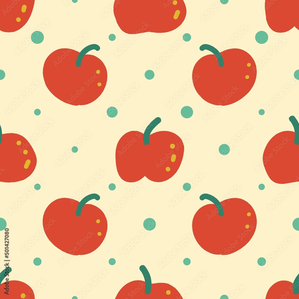 Red apples seamless pattern illustration. Apple harvest doodle background Red apples seamless pattern illustration. Apple harvest doodle background