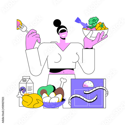 Keep a healthy diet abstract concept vector illustration. Self-qarantine home cooking, healthy recipe, baking bread, self isolation, food and nutrition tips, meal preparation abstract metaphor.