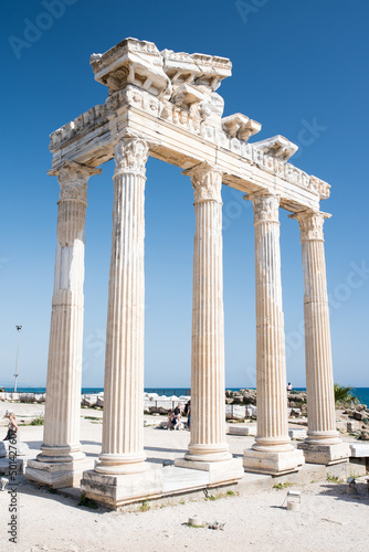 The Temple of Apollo on the blue sky in Side, Antalya Province, Turkey.