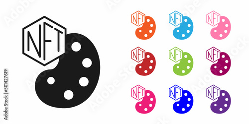 Black NFT Digital crypto art icon isolated on white background. Non fungible token. Set icons colorful. Vector