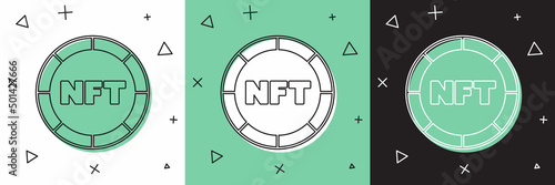 Set NFT Digital crypto art icon isolated on white and green, black background. Non fungible token. Vector