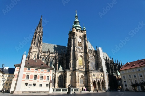 Prague castle and St. Vitus Cathedral (Katedrála Sv. Víta) Pražský hrad, Praha, Czech republic, scenic view panorama of historical city,Europe photo