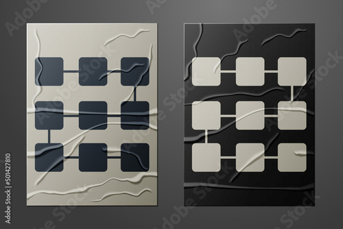 White NFT blockchain technology icon isolated on crumpled paper background. Non fungible token. Digital crypto art concept. Paper art style. Vector