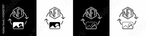 Set NFT Digital crypto art icon isolated on black and white background. Non fungible token. Vector
