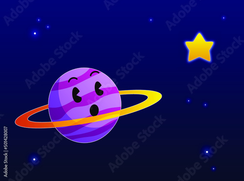 Planeta saturno mirando sorprendido una estrella ilustración vectorial